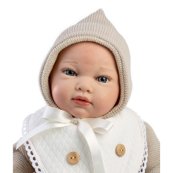 Muñecas Guca Poupée Reborn Montessori Ivana 42 cm 10313 - Jouet éducatif sans cheveux, vêtements en laine beige, dès 6 ans