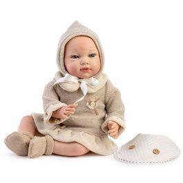 Muñecas Guca Poupée Reborn Montessori Ivana 42 cm 10313 - Jouet éducatif sans cheveux, vêtements en laine beige, dès 6 ans
