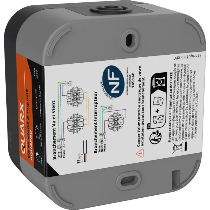 QUARX Aqua Pro - Interrupteur va-et-vient extérieur avec voyant, IP55, 250V ~ 10AX, pour installation sécurisée et durable