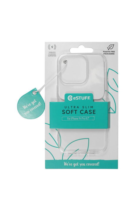 eSTUFF Coque de protection TPU souple et transparente pour iPhone 14 Pro - Protection complète, fine, légère et compatible chargement sans fil QI