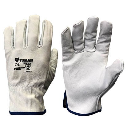 Tuman Gants en cuir gris avec bordure T-07 Tuman Gants en cuir gris avec bordure T-07