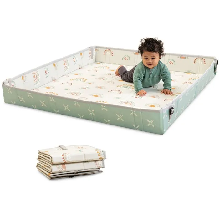 Infantino Tapis d'éveil géant pliable - 144x144 cm déplié, surface granulée douce, réversible arc-en-ciel, pour bébé de 0-24 mois Infantino Tapis d'éveil géant pliable - 144x144 cm déplié, surface granulée douce, réversible arc-en-ciel, pour bébé de 0-24 mois