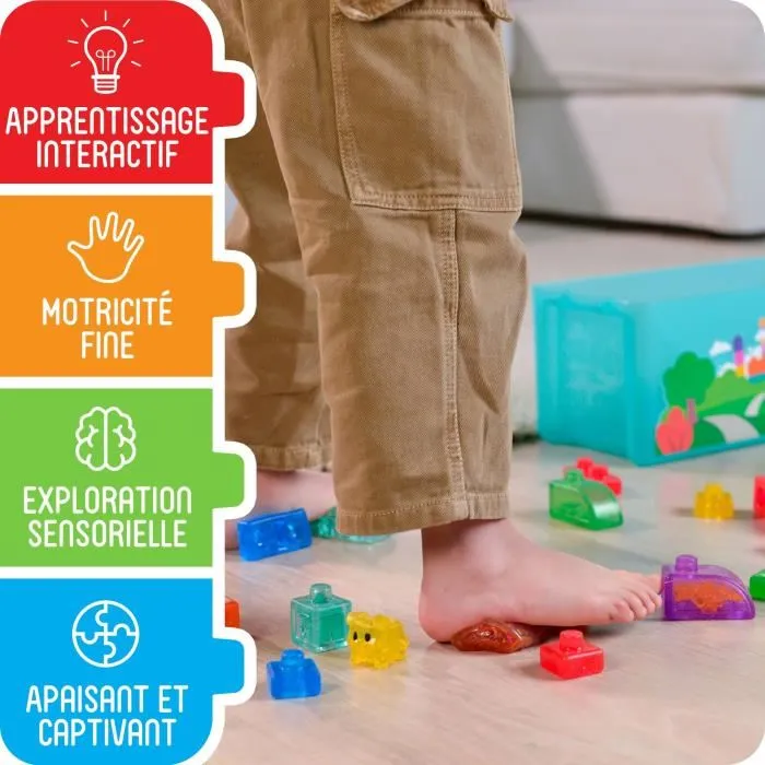 Goliath JELLY BLOX My Pets and Me - Jeu de construction sensoriel avec 20 blocs souples, 2 personnages et 2 animaux - Pour enfants dès 2 ans
