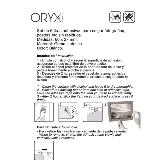 ORYX Tiras Adhesivas Doble Cara Sin Residuos (Blister de 6 piezas)