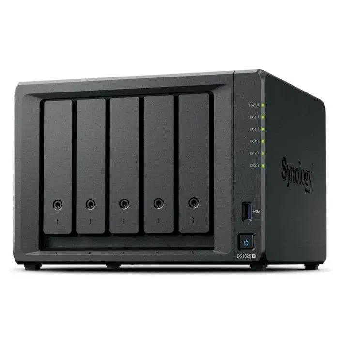 Synology DiskStation DS1525+ - Serveur NAS 5 baies, RAM 2 Go, réseau 10GbE, cache SSD - Solution de stockage DSM pour sauvegarde et partage
