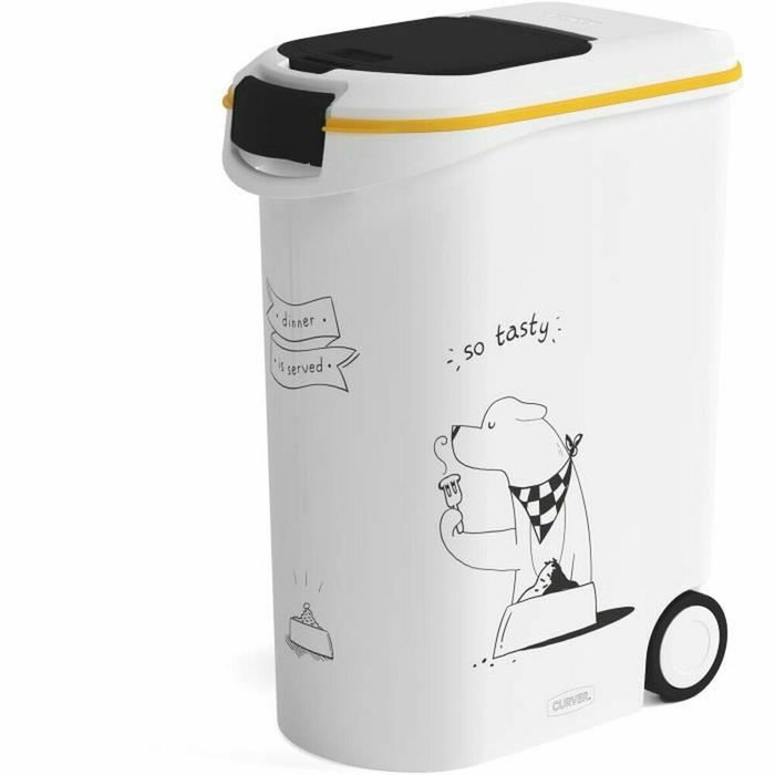 Curver Conteneur à croquettes avec roulettes 54L / 20 kg, Blanc et noir Curver Conteneur à croquettes avec roulettes 54L / 20 kg, Blanc et noir