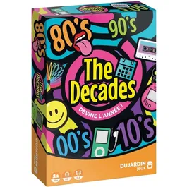 Dujardin Jeu de Cartes The Decades - Jeu d'Ambiance sur les Années 1970 à 2010 avec Films, Musique et Événements Sportifs pour 2 Équipes
