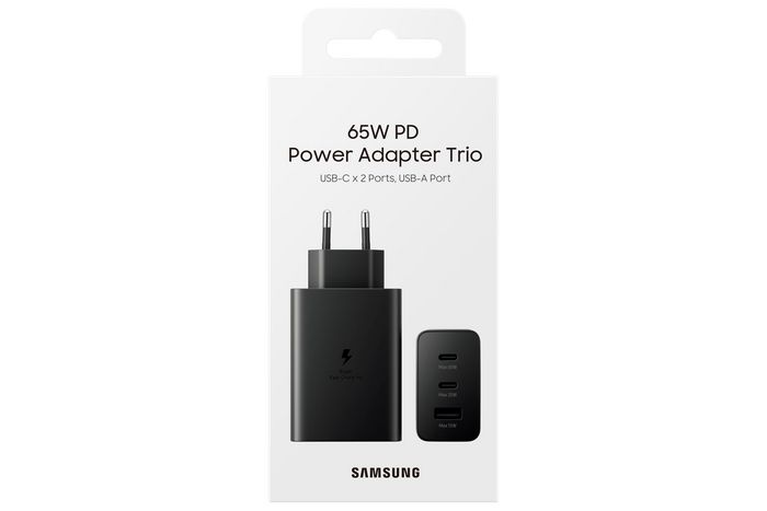 Samsung Adaptateur secteur 65W Noir - Chargeur triple port USB Type-C/A - Charge rapide pour ordinateur portable, smartphone et accessoires Samsung Adaptateur secteur 65W Noir - Chargeur triple port USB Type-C/A - Charge rapide pour ordinateur portable, smartphone et accessoires