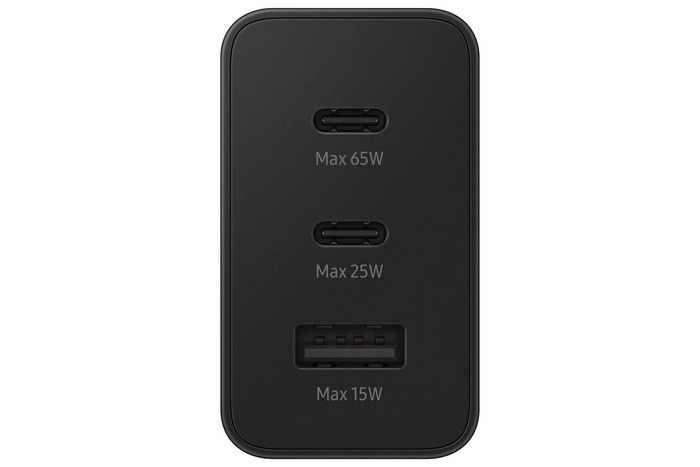 Samsung Adaptateur secteur 65W Noir - Chargeur triple port USB Type-C/A - Charge rapide pour ordinateur portable, smartphone et accessoires Samsung Adaptateur secteur 65W Noir - Chargeur triple port USB Type-C/A - Charge rapide pour ordinateur portable, smartphone et accessoires