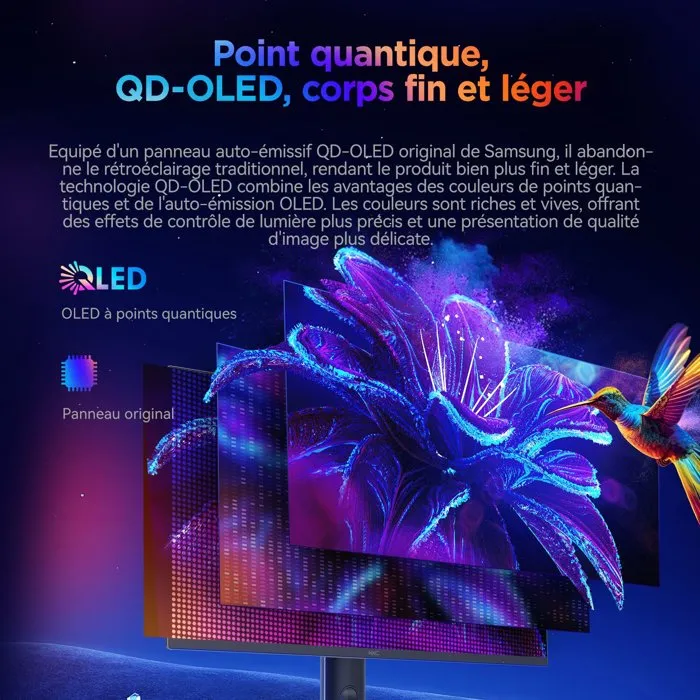 HKC GS27QHS - Écran PC Gamer 27" QHD OLED - 500Hz - 0.03ms - Dalle OLED - Gris