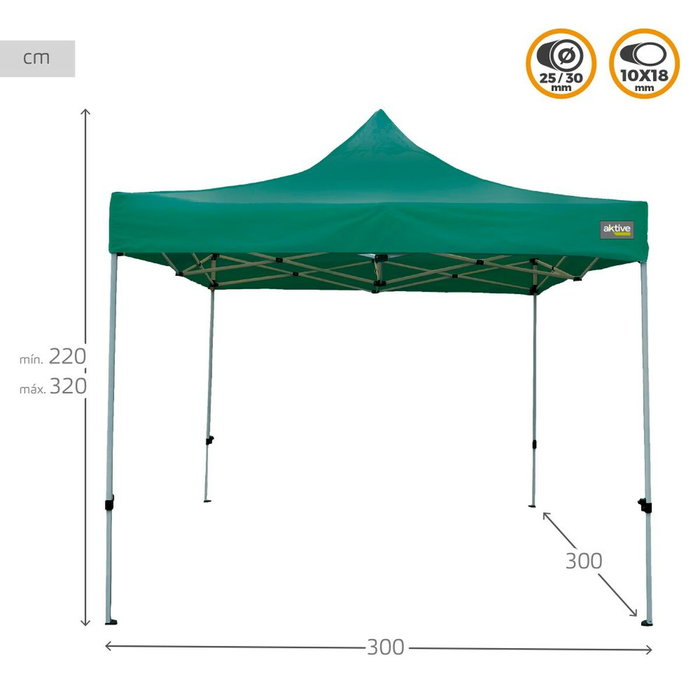 Tonnelle Aktive 300 x 300 x 220 cm Vert Pliable Hauteur réglable