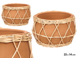 Giftdecor Jarron Indalo en Barro et Mimbre Marron Naturel 23x14x15 cm (Set de 4)