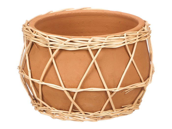 Giftdecor Jarron Indalo en Barro et Mimbre Marron Naturel 23x14x15 cm (Set de 4)