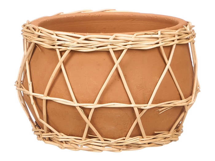Giftdecor Jarron Indalo en Barro et Mimbre Marron Naturel 23x14x15 cm (Set de 4)
