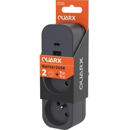 Quarx QUARX Adaptateur Électrique 2 Prises 16A 3680W avec Ports USB-A et USB-C, Compact et NF