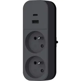 Quarx QUARX Adaptateur Électrique 2 Prises 16A 3680W avec Ports USB-A et USB-C, Compact et NF