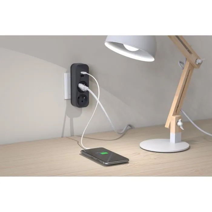 Quarx QUARX Adaptateur Électrique 2 Prises 16A 3680W avec Ports USB-A et USB-C, Compact et NF