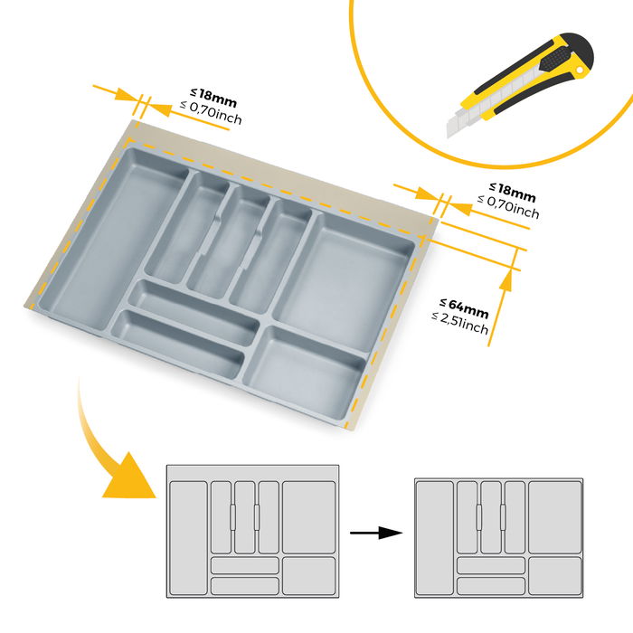 Emuca Range-couverts Optima pour tiroir universel, module 700mm, plastique, gris