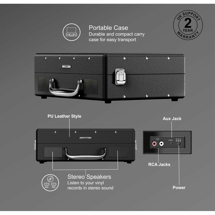 Mixx Audio Revival 55 - Platine vinyle Bluetooth avec enceintes intégrées, Noir