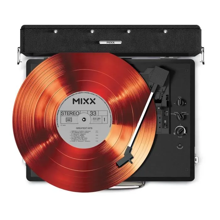 Mixx Audio Platine vinyle Revival 55 avec enceintes stéréo intégrées, Bluetooth, 3 vitesses, sortie RCA - Noir
