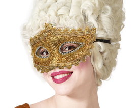 Antifaz doré avec détails brillants et dentelle pour femme