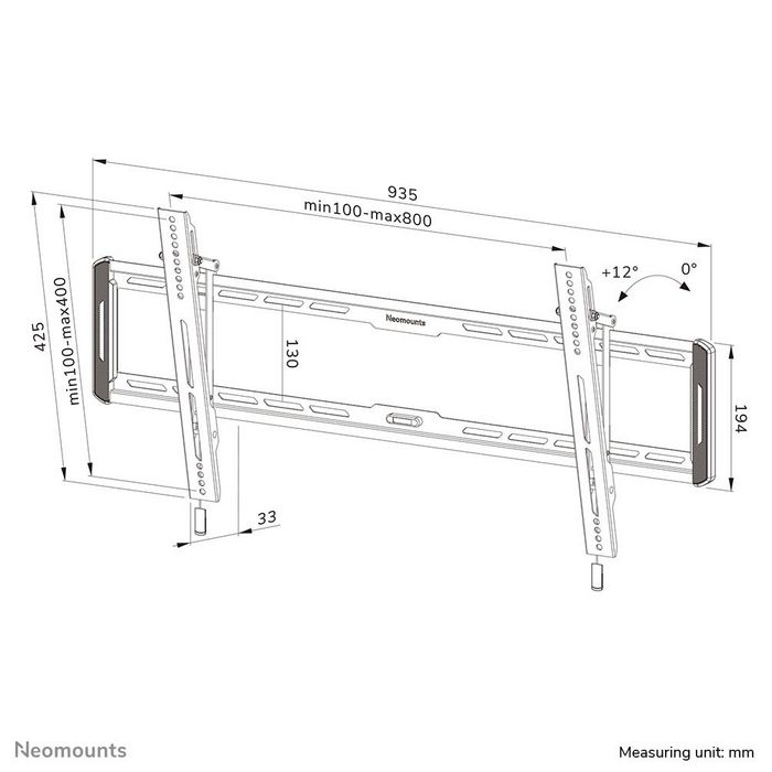 Neomounts WL35-550BL18 Support mural inclinable pour écrans et TV 43 à 86 pouces - Capacité 60 kg - VESA 100x100 à 800x400 - Noir