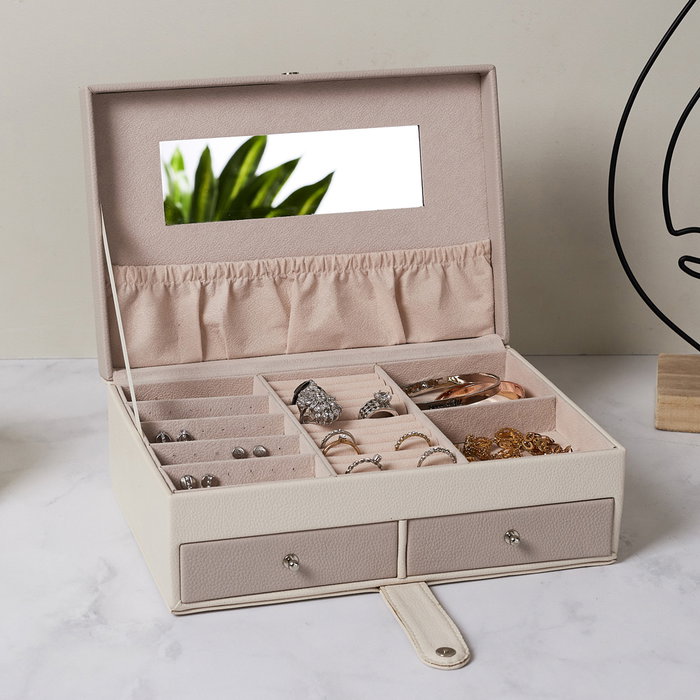 Home Deco Factory Coffret à bijoux avec miroir et séparateurs rose et blanc