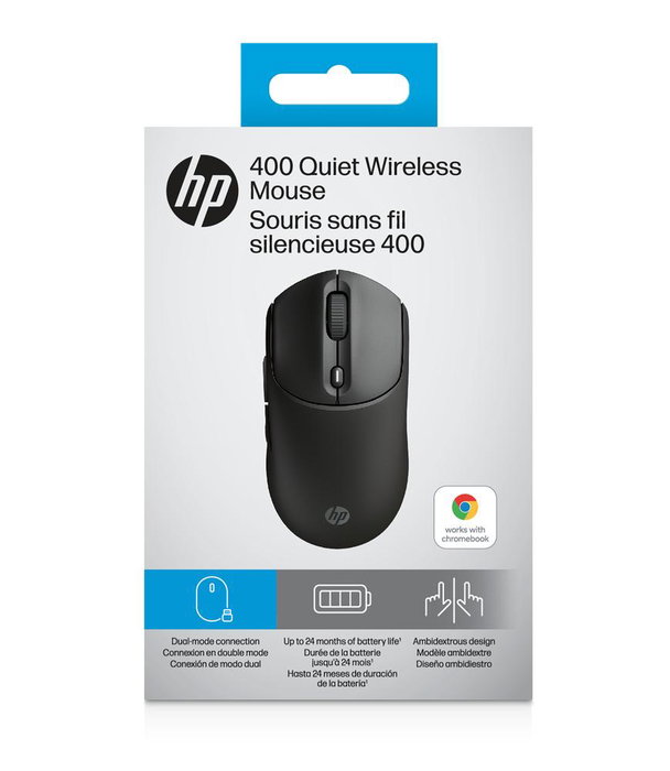 HP Souris Sans Fil 400 Dual Bluetooth 2.4GHz 6000dpi Silencieuse Ergonomique Noir