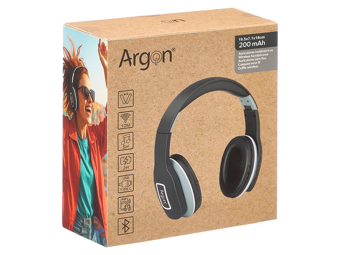 Argon Casque Bluetooth Pliable Noir Plastique 18x7x18 cm (Set de 8)