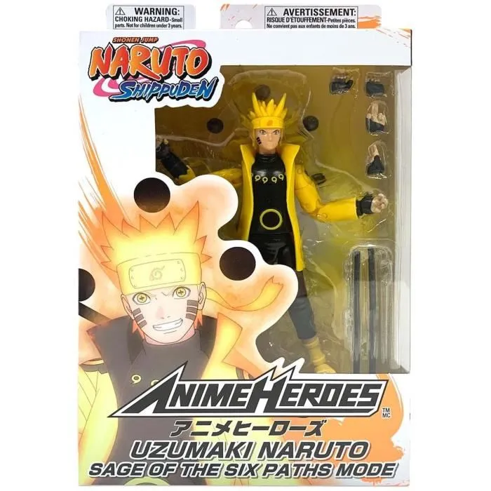 Bandai Figurine Anime Heroes Naruto Shippuden - Naruto Uzumaki Mode Ermite Rikudo (Sage of Six Paths) avec 16 Points d'Articulation, 17 cm, Sphères de Chakra et Accessoires