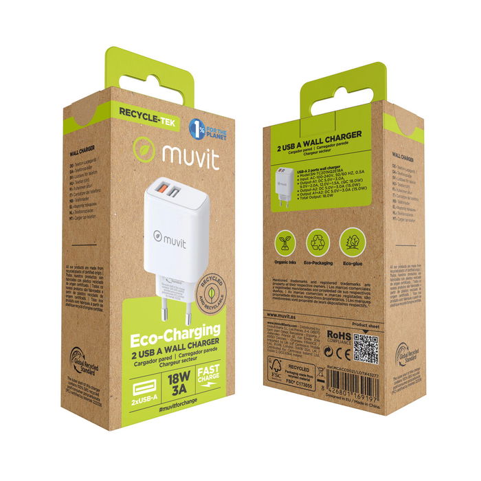 Chargeur mural Muvit for Change Blanc 18 W