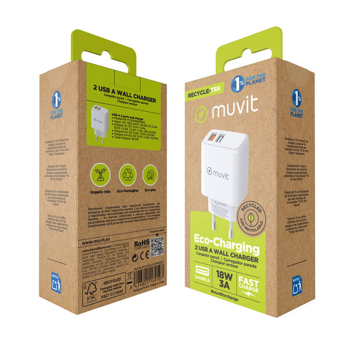 Chargeur mural Muvit for Change Blanc 18 W