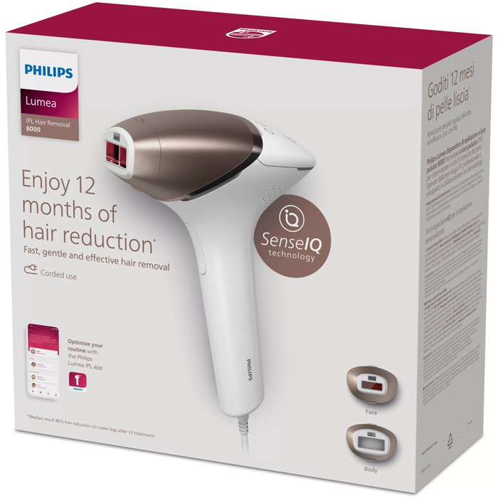 Philips Épilateur à lumière pulsée IPL série 8000 BRI945/00 Rose et blanc Philips Épilateur à lumière pulsée IPL série 8000 BRI945/00 Rose et blanc