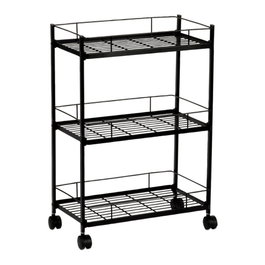 Andrea House Chariot Multiusage avec 3 Paniers Métal Noir 44,5x26,5x64,5 cm