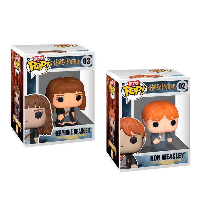 Funko Bitty Pop! Harry Potter - Pack de 2 figurines miniatures Ron et Hermione en vinyle - Collection Funko Pop - Réf. 88917 Funko Bitty Pop! Harry Potter - Pack de 2 figurines miniatures Ron et Hermione en vinyle - Collection Funko Pop - Réf. 88917