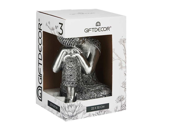 Giftdecor Bouddha Assis Latéral Résine Argent 20x30x20 cm (Set de 4)