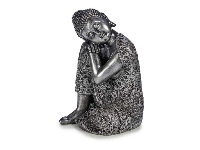 Giftdecor Bouddha Assis Latéral Résine Argent 20x30x20 cm (Set de 4)