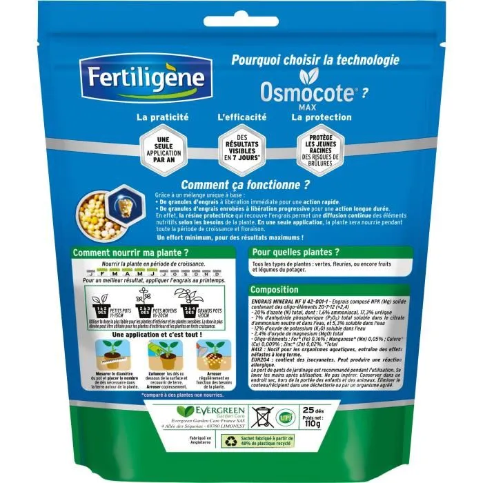 Fertiligene Osmocote Max Abono Larga Duración Dados para Plantas Verdes y con Flores 25 Dados