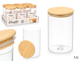 VIVALTO Bocal rond en verre borosilicate avec couvercle en bambou 1,1L