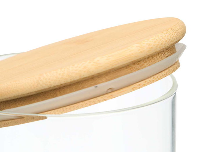 VIVALTO Bocal rond en verre borosilicate avec couvercle en bambou 1,1L