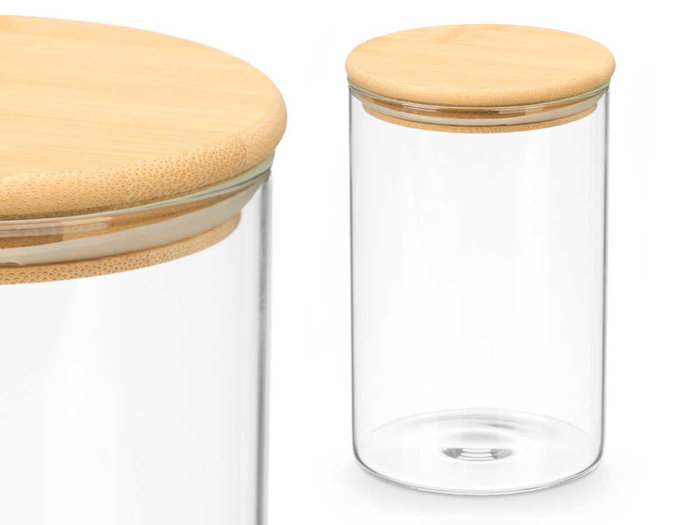 VIVALTO Bocal rond en verre borosilicate avec couvercle en bambou 1,1L
