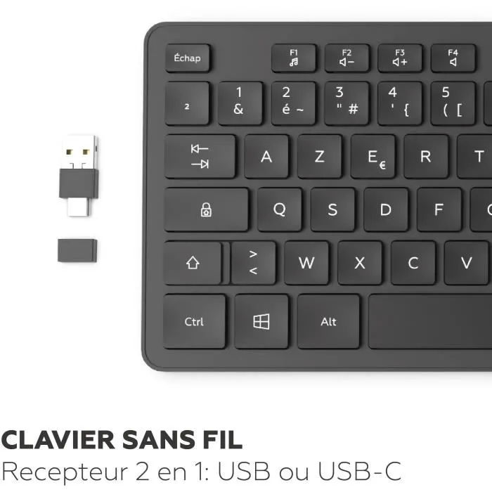 Mobility Lab Clavier sans fil Premium AZERTY Noir - Récepteur 2 en 1 USB/USB-C, pavé numérique, 15 raccourcis, inclinaison ajustable