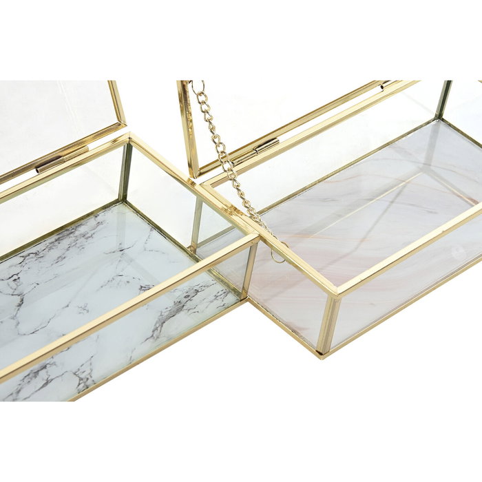 Boîte à bijoux DKD Home Decor Doré Métal Verre 20 x 11 x 5 cm 22 x 12 x 7 cm (2 Unités)