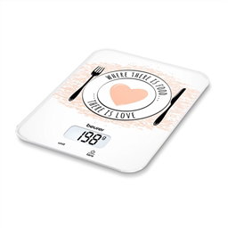 Beurer KS-19 LOVE Pèse-personne et Balance de Cuisine Numérique avec Écran LCD, 5 kg de Capacité, Fonction Tara, Design en Verre Plat et Éteint Automatiquement