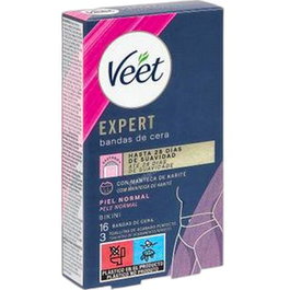 Veet Expert Bikini Bandes de cire à épiler pour peaux normales, enrichies au beurre de karité - 16 unités