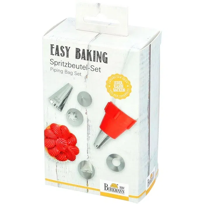 Birkmann Poche à Douille EASY BAKING Set de 6 Douilles + 1 Adaptateur Tissu - 9 x 14,5 x 5,7 cm