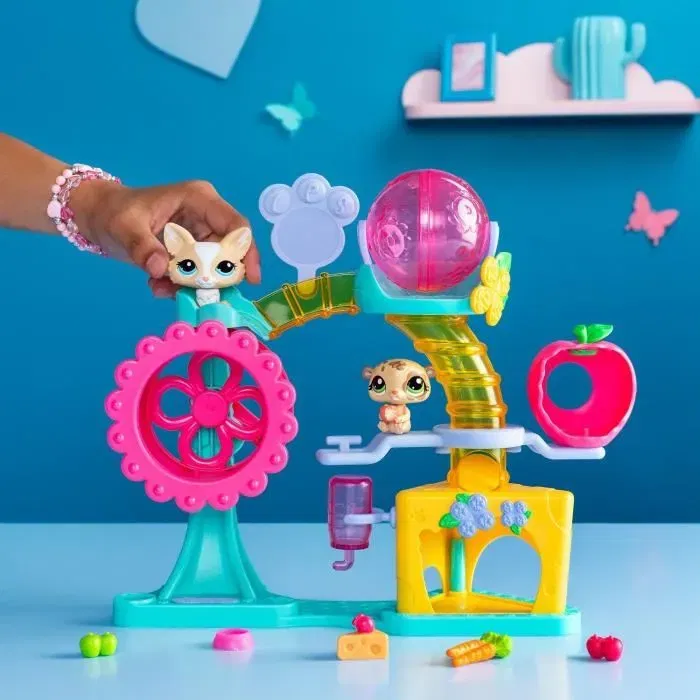 Bandai - Littlest Pet Shop - Coffret Fun Factory BF00519 - Ensemble de jeu avec 2 animaux, décor et accessoires - Génération 7 - 4 ans et plus