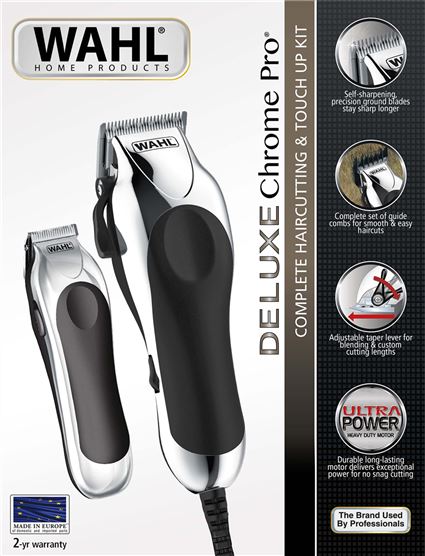 Wahl 20103-0467 - Tondeuse barbe et cheveux Deluxe Chrome Pro - Kit 27 pièces avec précision de 0.8 à 25 mm
