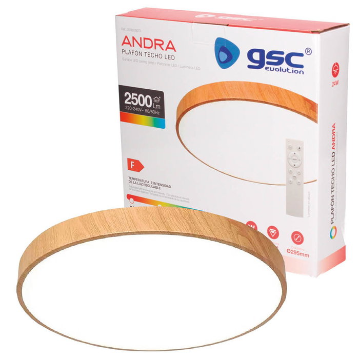 GSC Evolution Plafon LED Andra rond 24W effet bois