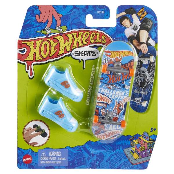 Mattel Mini Skateboard Hot Wheels avec Chaussures - 10 cm - Modèles Variés - Langue: Espagnol, Portugais